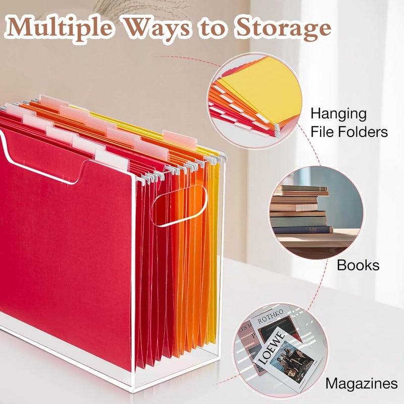 Jumyee Acrylic File Folder Organizer，Clear Hanging File Organizer Box for Letter Size/A4, Portable Desktop File Storage box for Desk Home Office School -1 Pack - Image 4